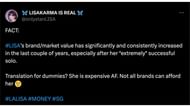Fans react to BLACKPINK idol's market value. (Image via Twitter/@onlystanLISA)